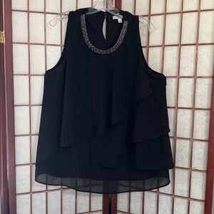 Embellished Sleeveless Black Blouse PTP 23.5 inches